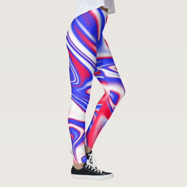 "Patriotic Swirl: The Red, White, and Blue Marble" Leggings (Right)