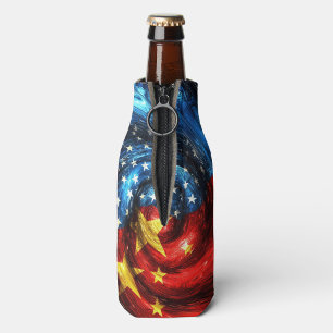 Patriotic Swirl USA China Insulated Bottle Cover Cooler