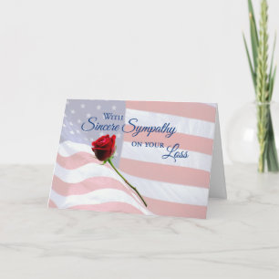 Patriotic Sympathy Flag and Rose Card