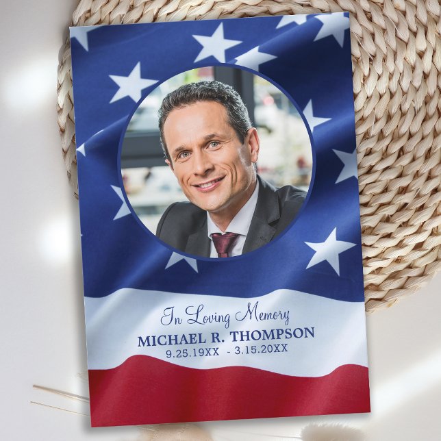 Patriotic Sympathy Memorial Photo Veteran Funeral Thank You Card (Creator Uploaded)