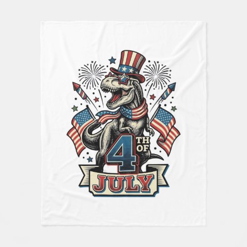 Patriotic T-Rex 4th of July Vintage Shirt Design_1 Fleece Blanket