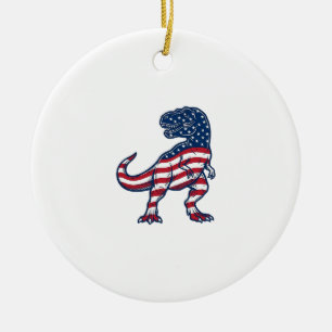 Patriotic T-Rex American Flag Dinosaur Design_1 Ceramic Ornament