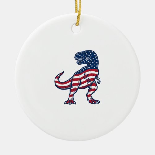 Patriotic T-Rex American Flag Dinosaur Design_1 Ceramic Ornament