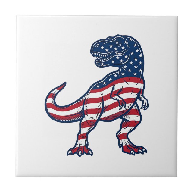 Patriotic T-Rex American Flag Dinosaur Design_1 Ceramic Tile (Front)