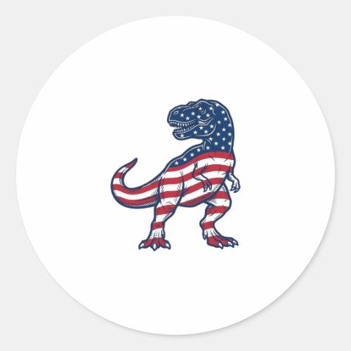 Patriotic T-Rex American Flag Dinosaur Design_1 Classic Round Sticker