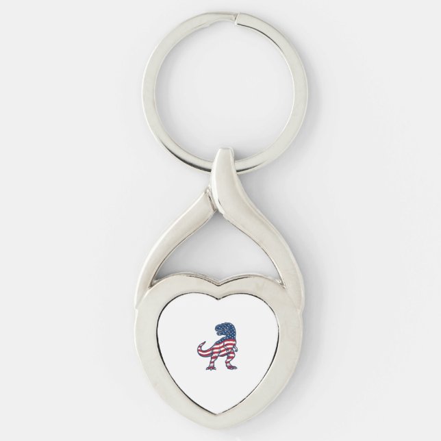 Patriotic T-Rex American Flag Dinosaur Design_1 Keychain (Front)