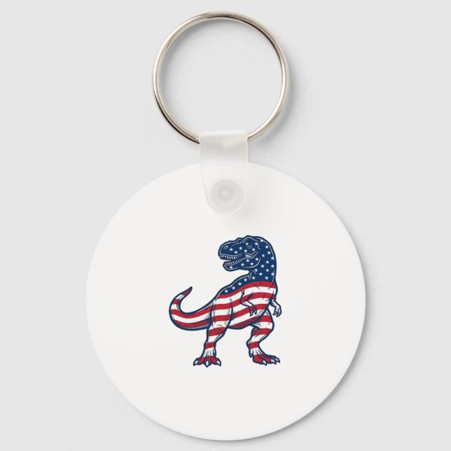 Patriotic T-Rex American Flag Dinosaur Design_1 Keychain (Front)