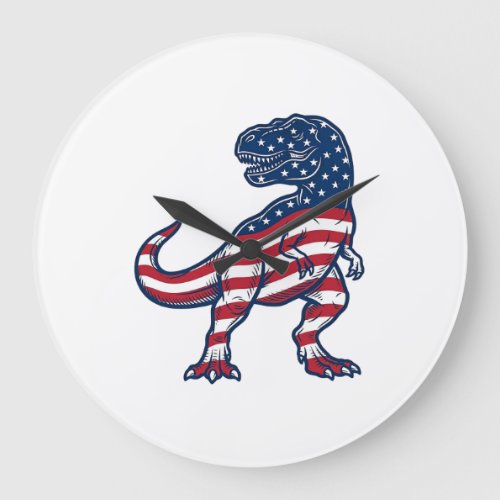 Patriotic T-Rex American Flag Dinosaur Design_1 Large Clock