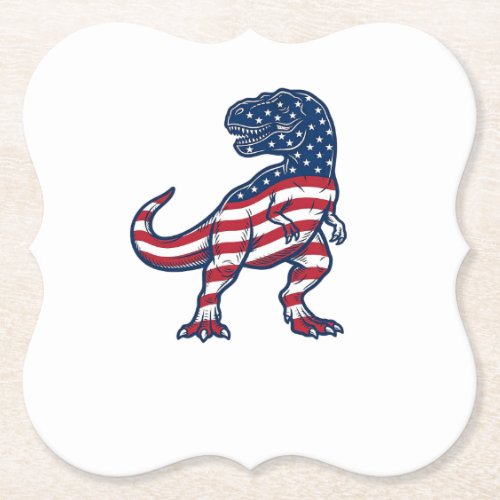 Patriotic T-Rex American Flag Dinosaur Design_1 Paper Coaster