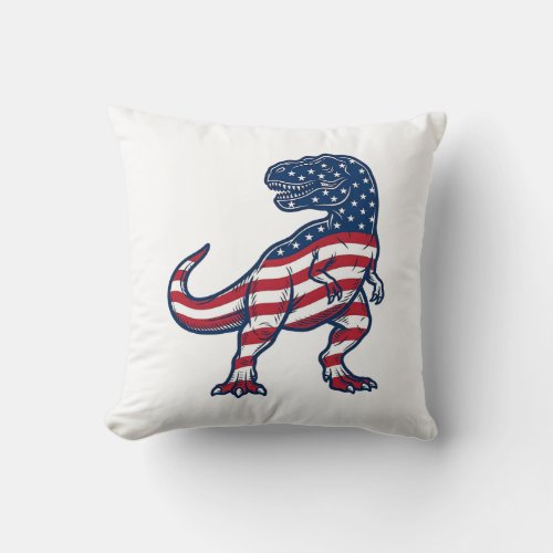 Patriotic T-Rex American Flag Dinosaur Design_1 Throw Pillow