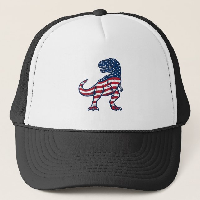 Patriotic T-Rex American Flag Dinosaur Design_1 Trucker Hat (Front)