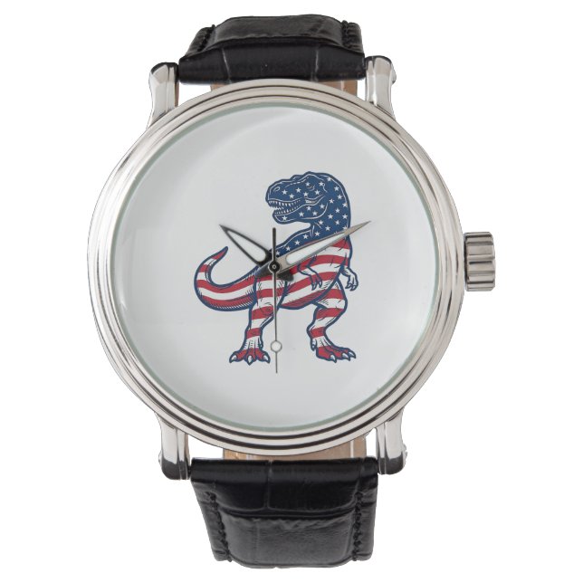 Patriotic T-Rex American Flag Dinosaur Design_1 Watch (Front)