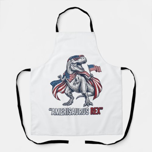 Patriotic T-Rex Amerisaurus Rex White Shirt Design Apron