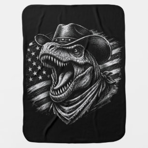 Patriotic T-Rex Cowboy-American Flag Dinosaur Baby Blanket