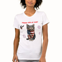 Patriotic Tabby Cat T-Shirt, American Flag Cat