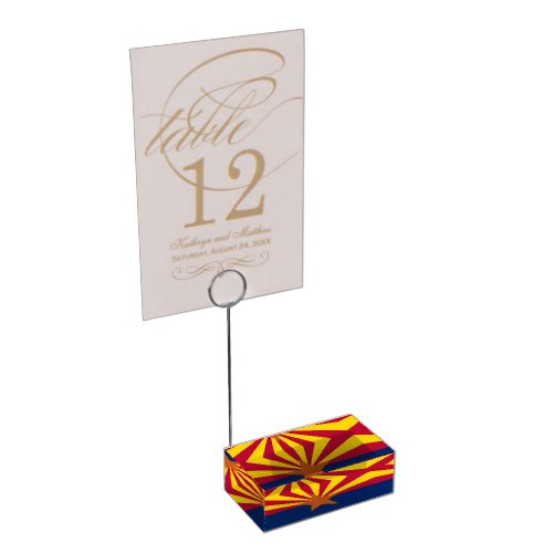 Patriotic table card holder with Flag of Arizona