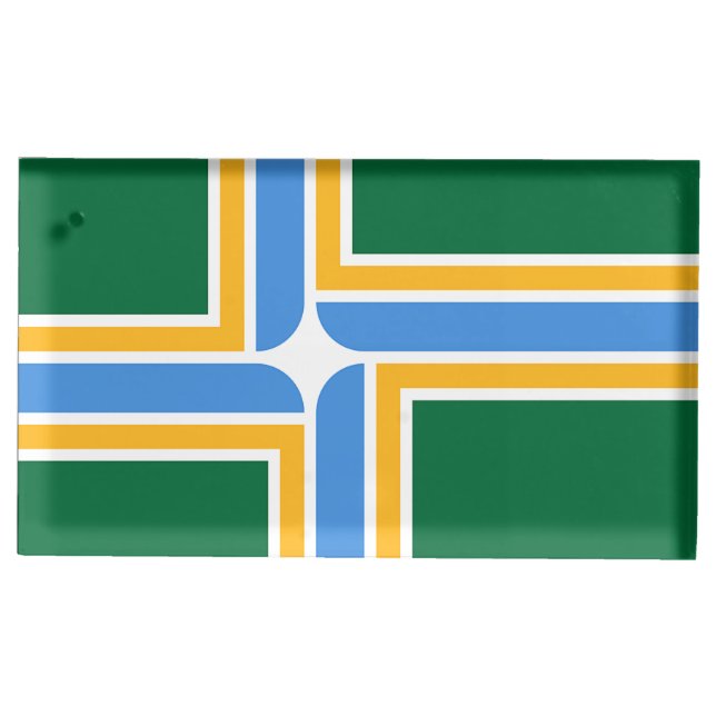 Patriotic table card holder with Flag of Portland (Front)