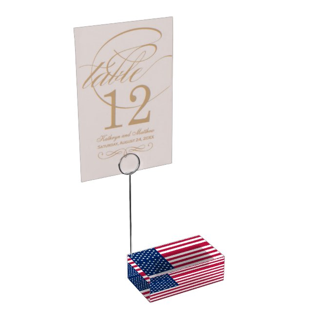 Patriotic table card holder with Flag of USA (Corner)