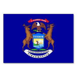 Patriotic table card with Flag of Michigan