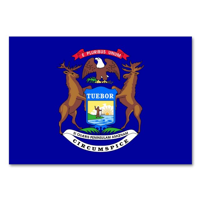 Patriotic table card with Flag of Michigan (Front)