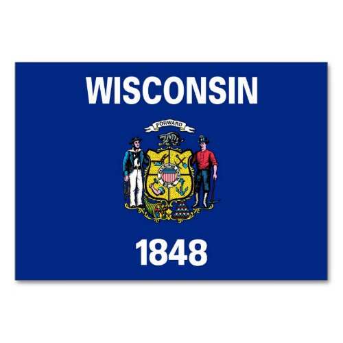 Patriotic table card with Flag of Wisconsin