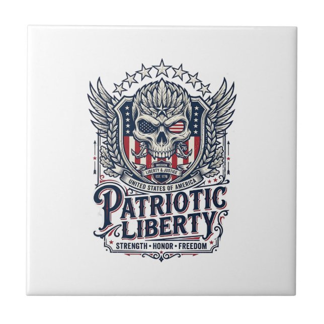Patriotic Tactical Eagle Skull Military Inspired S Ceramic Tile (Front)