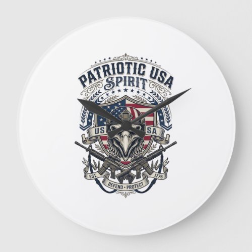 Patriotic Tactical Eagle Skull Military Inspired S Large Clock