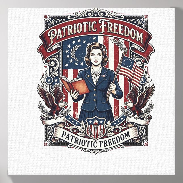 Patriotic Teacher Vector Graphic Tee_1 Canvas Photo Tile (Front Set)