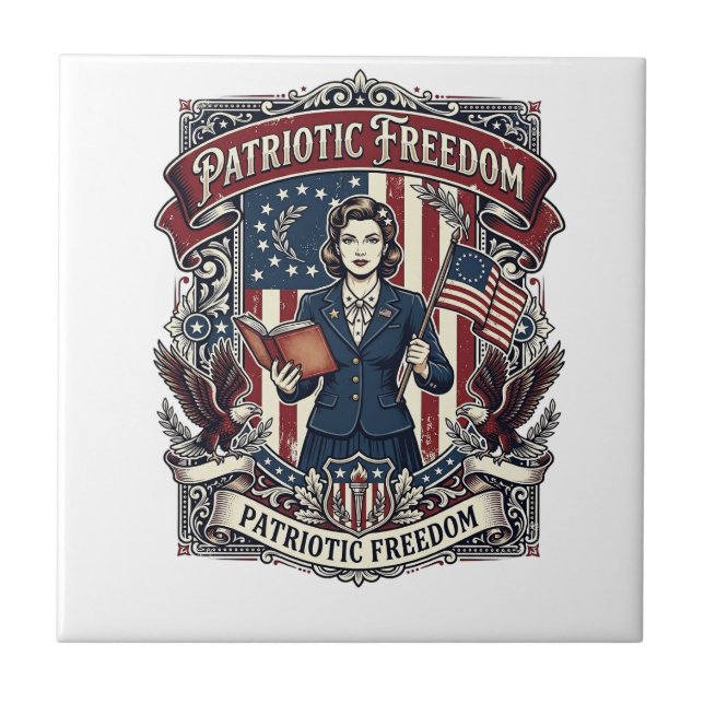Patriotic Teacher Vector Graphic Tee_1 Ceramic Tile (Front)