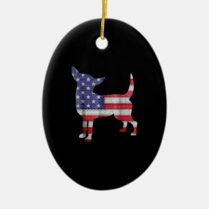 Patriotic Teacup Chihuahua American Flag Embroider Ceramic Ornament