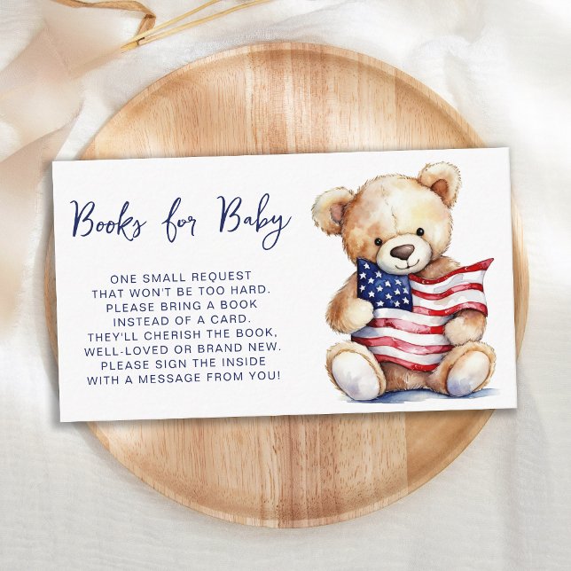 Patriotic Teddy Bear Books For Baby Baby Shower Enclosure Card (Creator Uploaded)