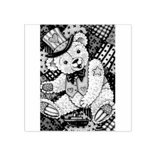 PATRIOTIC TEDDY BEAR PATCHWORK QUILT RUBBER STAMP
