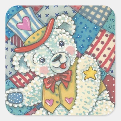 PATRIOTIC TEDDY BEAR QUILT STICKERS Square Sheet