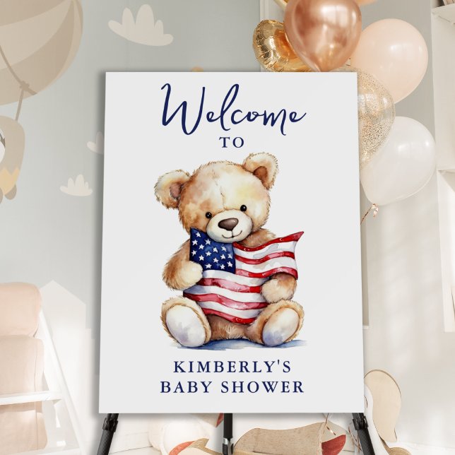 Patriotic Teddy Bear Red White Blue Baby Shower Foam Board (Creator Uploaded)
