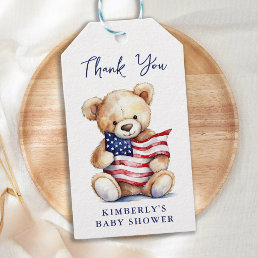 Patriotic Teddy Bear Red White Blue Baby Shower Gift Tags