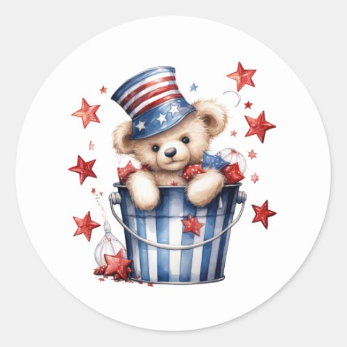 Patriotic Teddy Bear Stars Stripes American Flag Classic Round Sticker