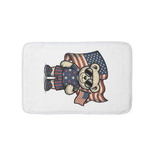Patriotic Teddy Bear Vintage Engraving Shirt Desig Bath Mat