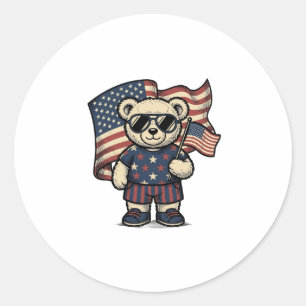 Patriotic Teddy Bear Vintage Engraving Shirt Desig Classic Round Sticker