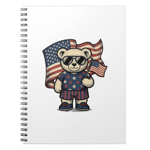 Patriotic Teddy Bear Vintage Engraving Shirt Desig Notebook