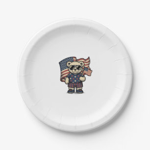 Patriotic Teddy Bear Vintage Engraving Shirt Desig Paper Plates