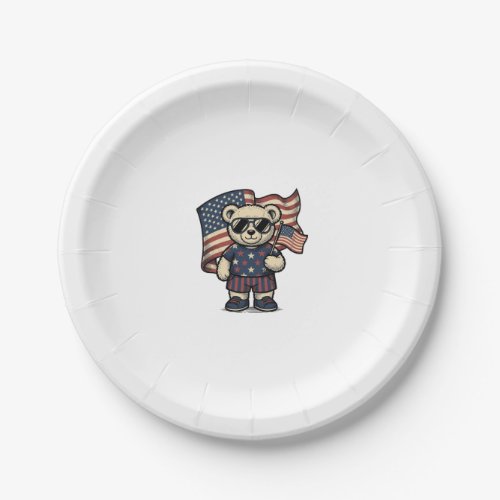 Patriotic Teddy Bear Vintage Engraving Shirt Desig Paper Plates