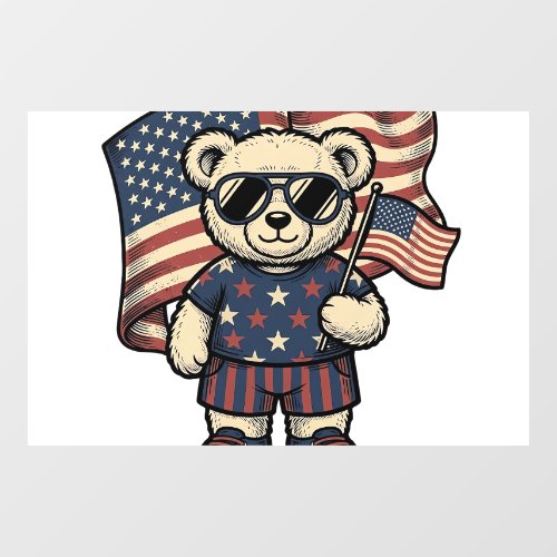 Patriotic Teddy Bear Vintage Engraving Shirt Desig Window Cling