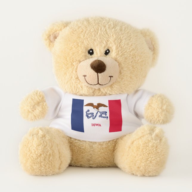 Patriotic Teddy Bear with flag of Iowa, USA (Front)