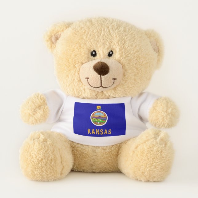 Patriotic Teddy Bear with flag of Kansas, USA (Front)