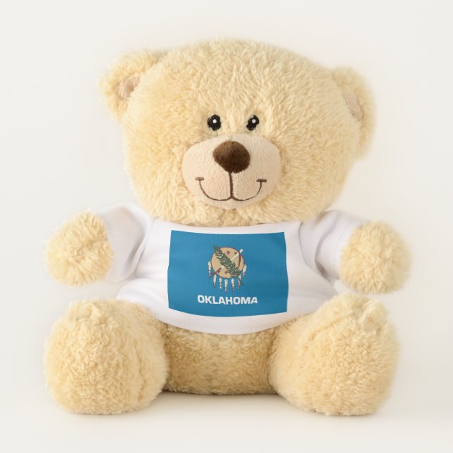 Patriotic Teddy Bear with flag of Oklahoma, USA (Front)