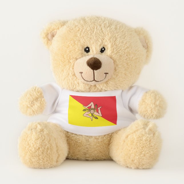 Patriotic Teddy Bear with flag of Sicily, Italy (Front)