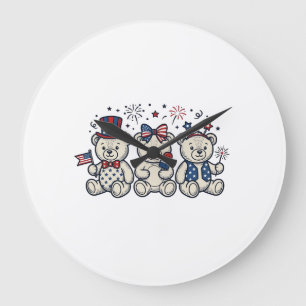 Patriotic Teddy Bears Vintage Engraving Vector Des Large Clock
