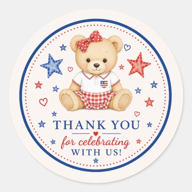 Patriotic Teddy Favor Sticker (Front)