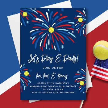 Patriotic Tennis & Fireworks 4th Of July Party Invitation by colorfulgalshop at Zazzle