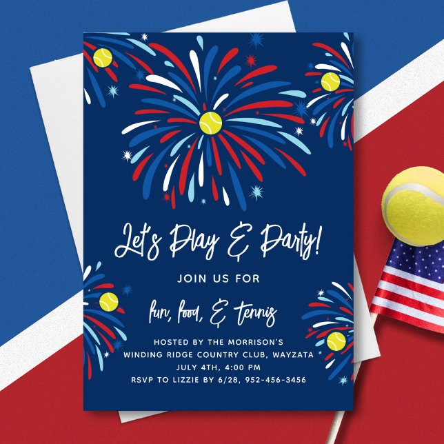 Patriotic Tennis & Fireworks 4th of July Party Invitation (Creator Uploaded)